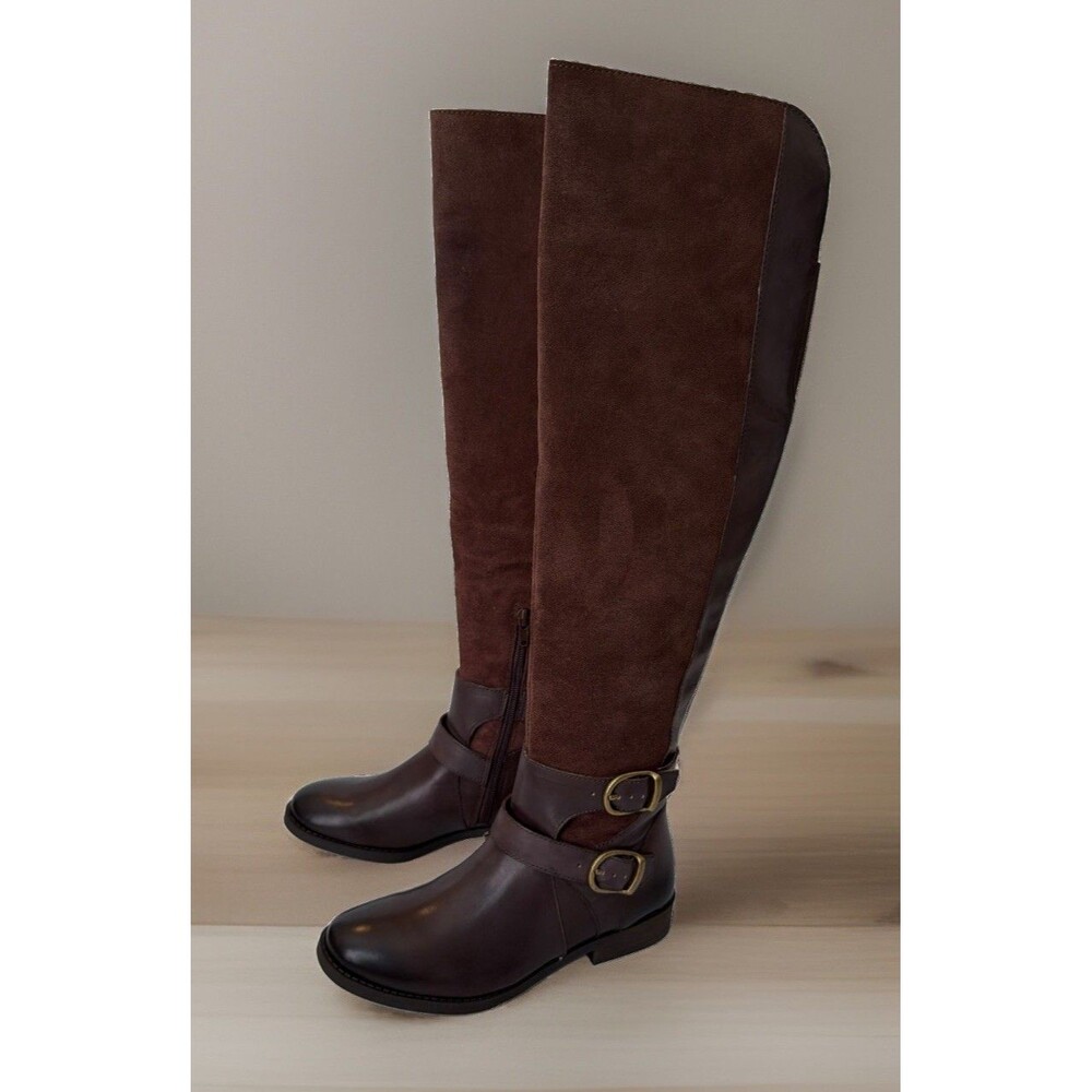 NIB Womens Lucky Brand Zosha Harness OTK Brown suede Boots Sz 5 M